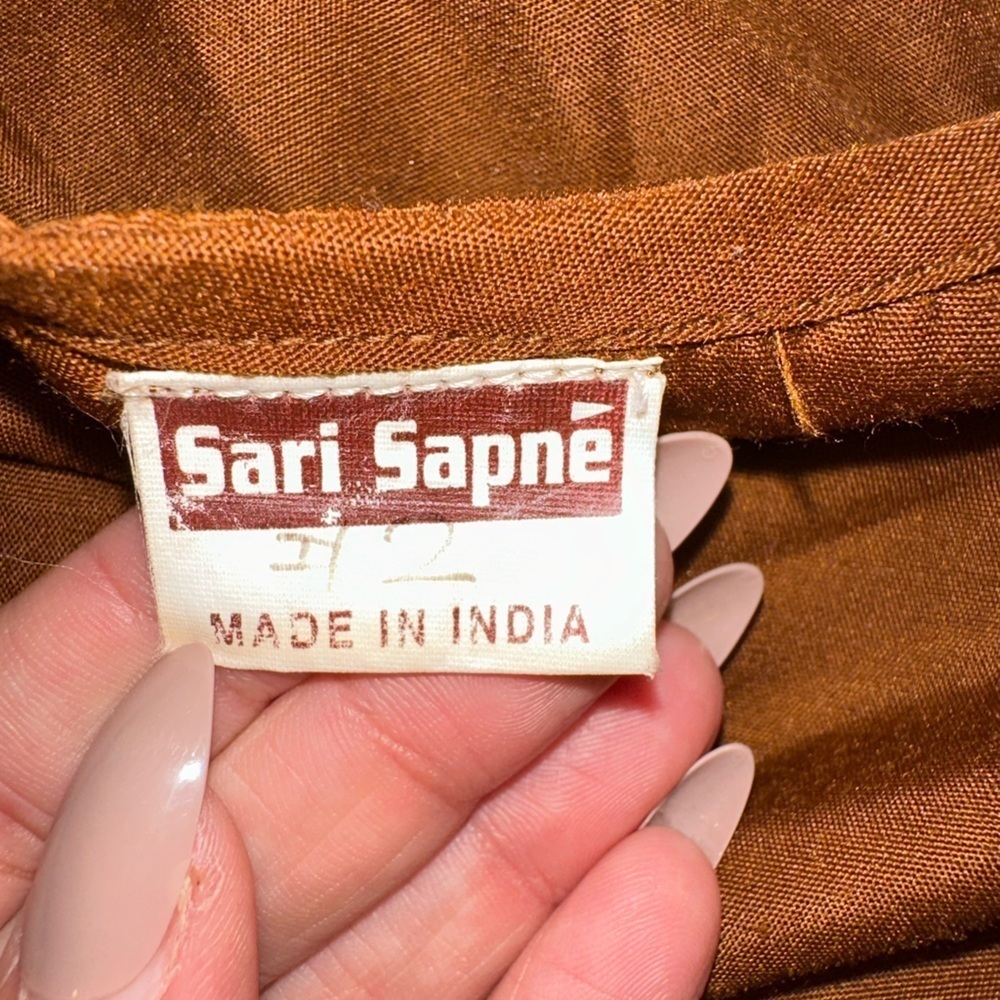 Sari Sapne Dress Dark Senape Cream Embroidery Size Small - Picture 6 of 9
